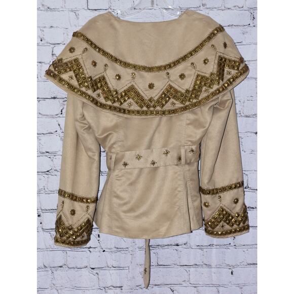 VINTAGE COLLECTION Designer Studded Cape Belted Faux Suede Jacket Size Large - Picture 3 of 15